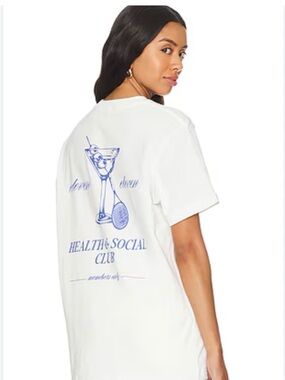 REVOLVE White Short Sleeve Graphic Tee with Blue Print